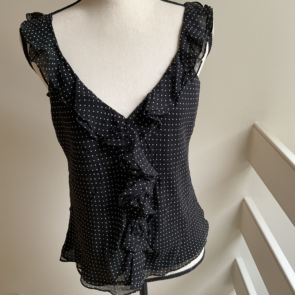 Black Polka Dot Ruffle Top
